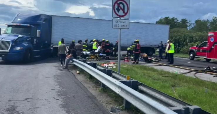 A large truck driving on a U.S. highway, symbolizing the Florida crash case