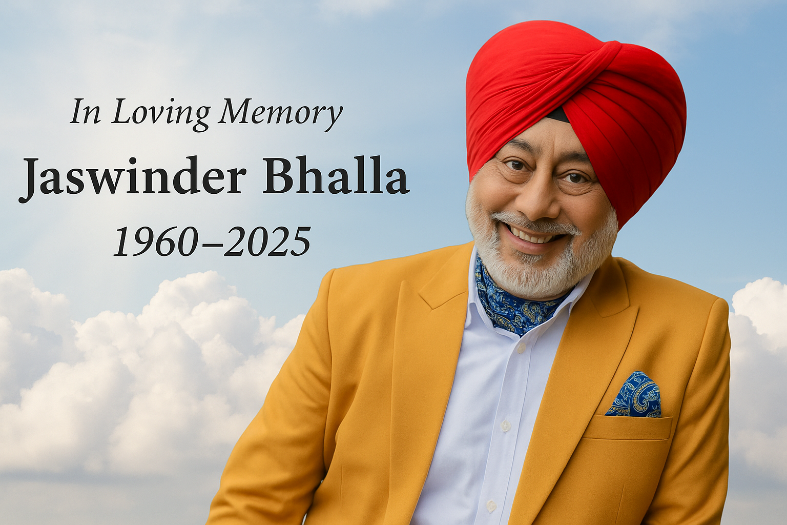 Jaswinder Bhalla, famous Punjabi comedy actor, smiling in a red turban before his sudden death in 2025